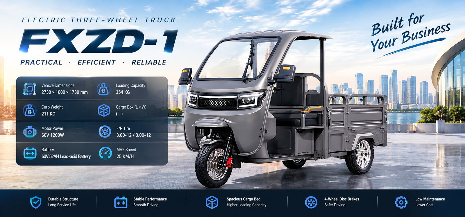 FXZD-1 electric cargo tricycle with folding canopy