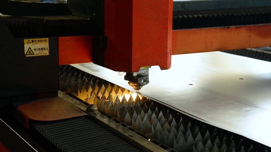 CNC laser cutting of steel sheets in our workshop